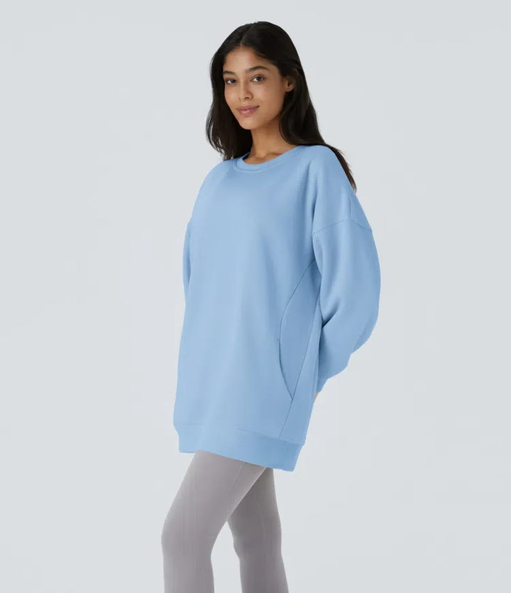 Z okrągłym dekoltem i długim rękawem kieszeń oversize polarowy bluza na co dzień