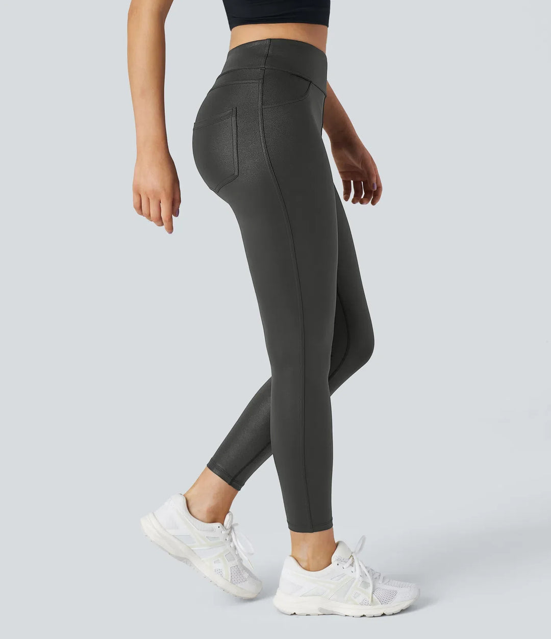 SoftlyZero ze skóry ekologicznej z wysokim stanem i kieszenią do pracy legginsy