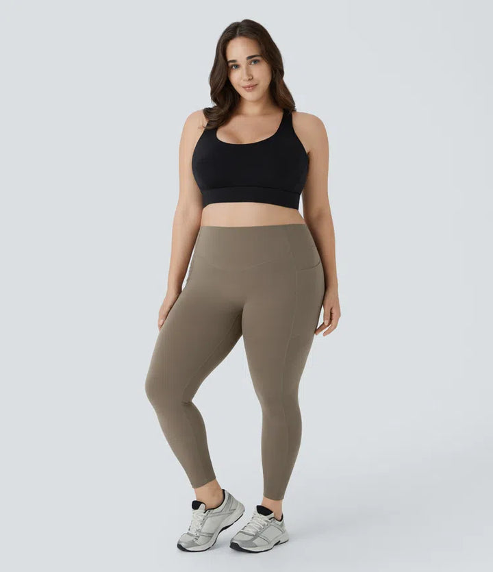 Halara UltraSculpt legginsy plus size z wysokim stanem, marszczeniem podnoszącym pośladki, kontrolą brzucha i kieszenią — modelujące, do treningu