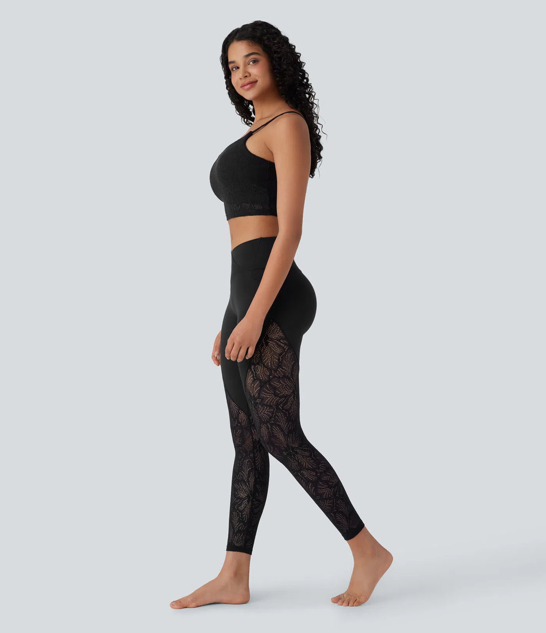 SoftlyZero legginsy do jogi 7/8 z wysokim stanem, przekładaną kieszenią i kontrastową koronką