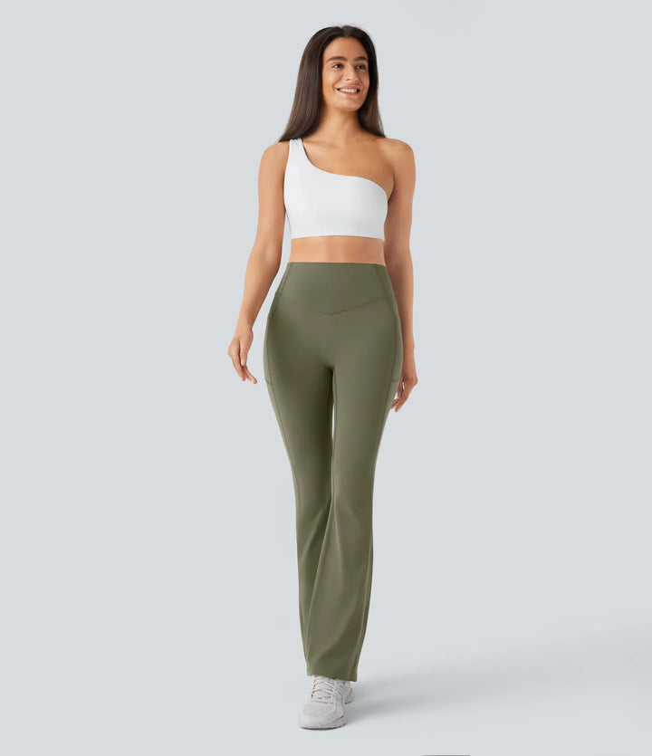 Milejka UltraSculpt z wysokim stanem marszczony unoszące pośladki modelujące brzuch kieszeń modelujące joga legginsy bootcut