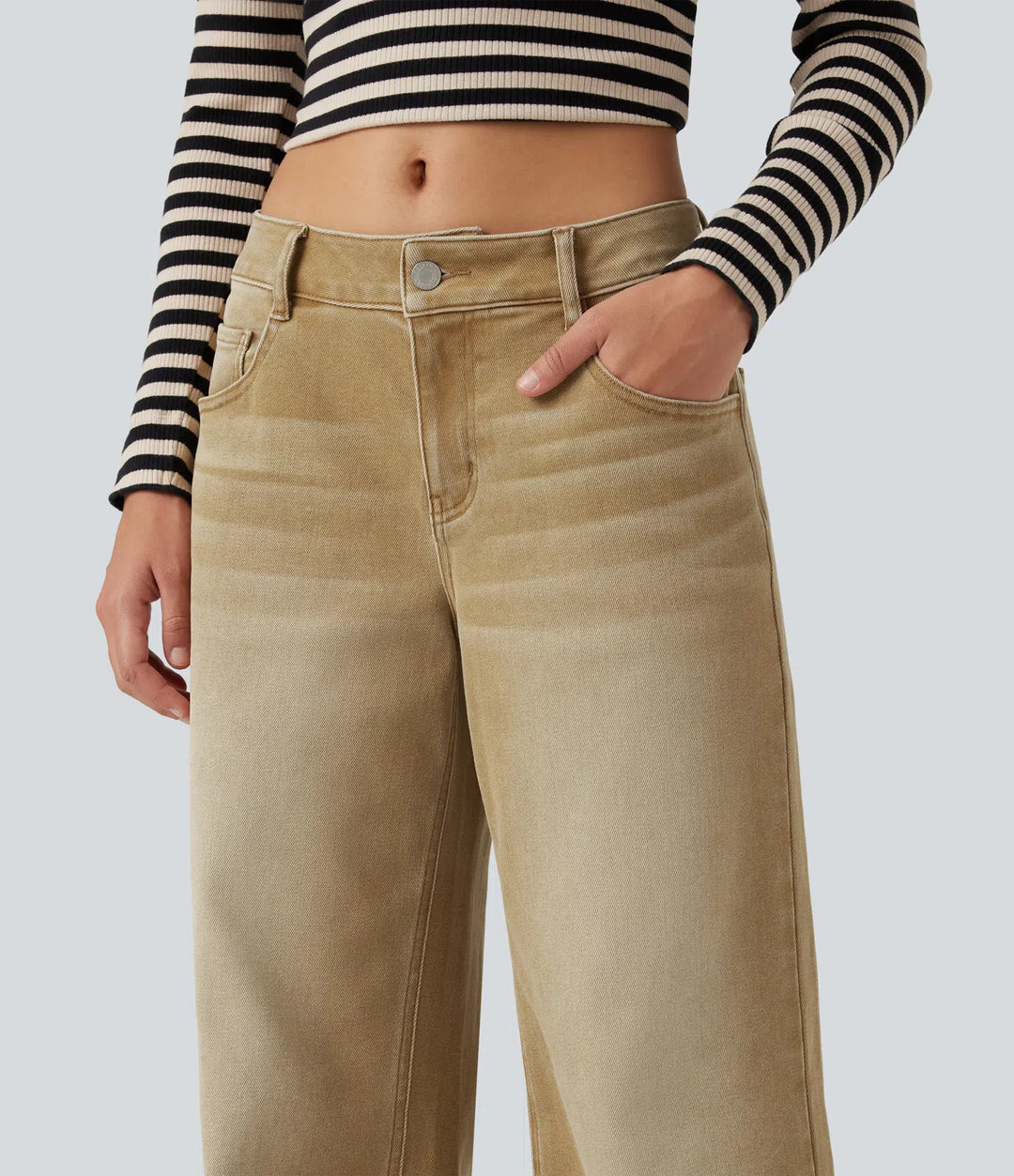 Kolorowe, casualowe jeansy z niskim stanem, szerokimi nogawkami i kieszeniami