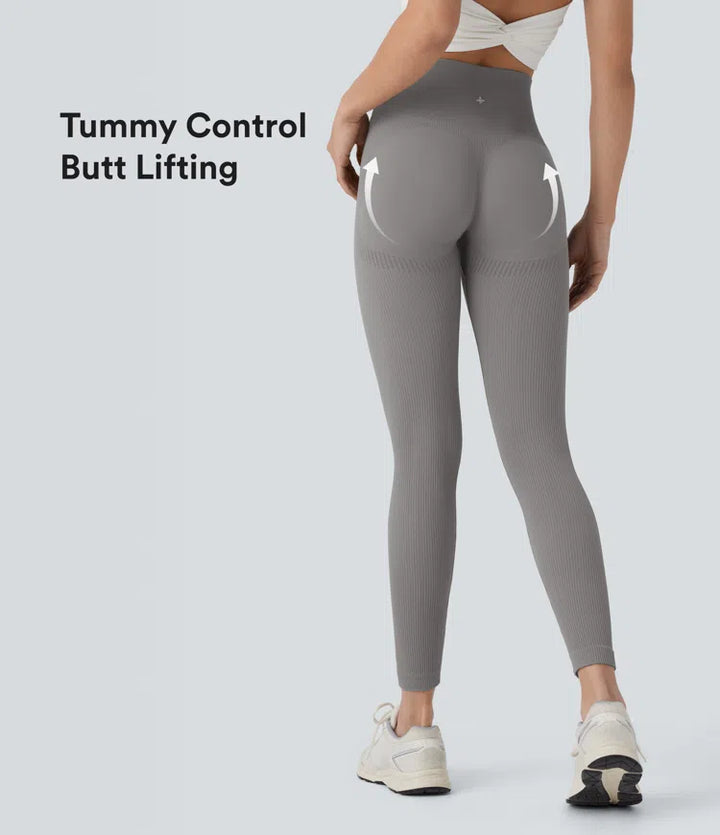 Seamless Flow 7/8 legginsy do jogi z wysokim stanem, modelowaniem brzucha i efektem uniesienia pośladków