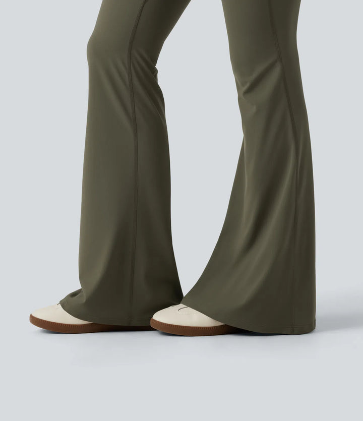 Halara UltraSculpt legginsy z wysokim stanem, z krzyżowanym pasem, marszczonym tyłem podnoszącym pośladki, modelujące i kontrolujące brzuch, z rozszerzanymi nogawkami do jogi, z kieszeniami