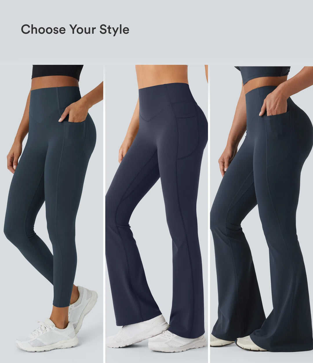 Halara UltraSculpt legginsy do jogi z wysokim stanem, marszczonym tyłem unoszącym pośladki, modelujące brzuch, z rozkloszowanymi nogawkami i kieszeniami