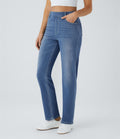 Halara Flex jeansy bootcut z wysokim stanem i modelującym efektem na brzuch, w pranym wykończeniu, casualowe, z kieszeniami