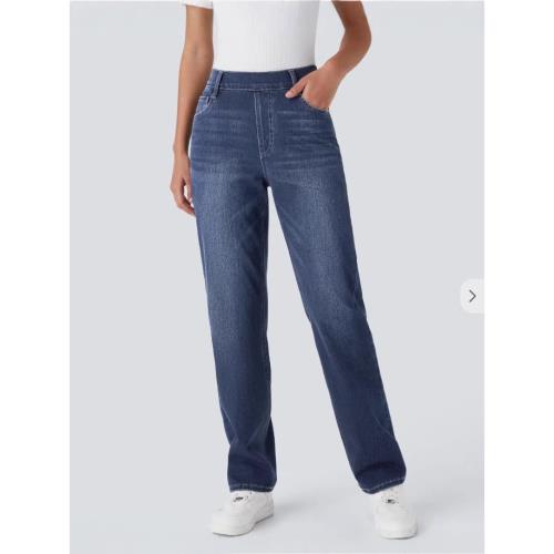 Halara Flex jeansy bootcut z wysokim stanem i modelującym efektem na brzuch, w pranym wykończeniu, casualowe, z kieszeniami
