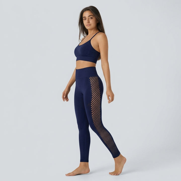 SoftlyZero legginsy do jogi z wysokim stanem, skrzyżowanym pasem, kontrastową koronką i kieszenią