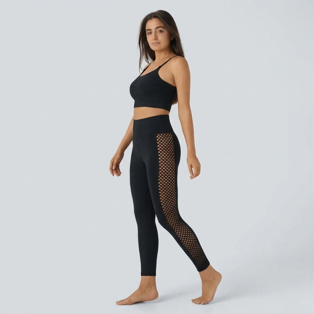 SoftlyZero legginsy do jogi z wysokim stanem, skrzyżowanym pasem, kontrastową koronką i kieszenią