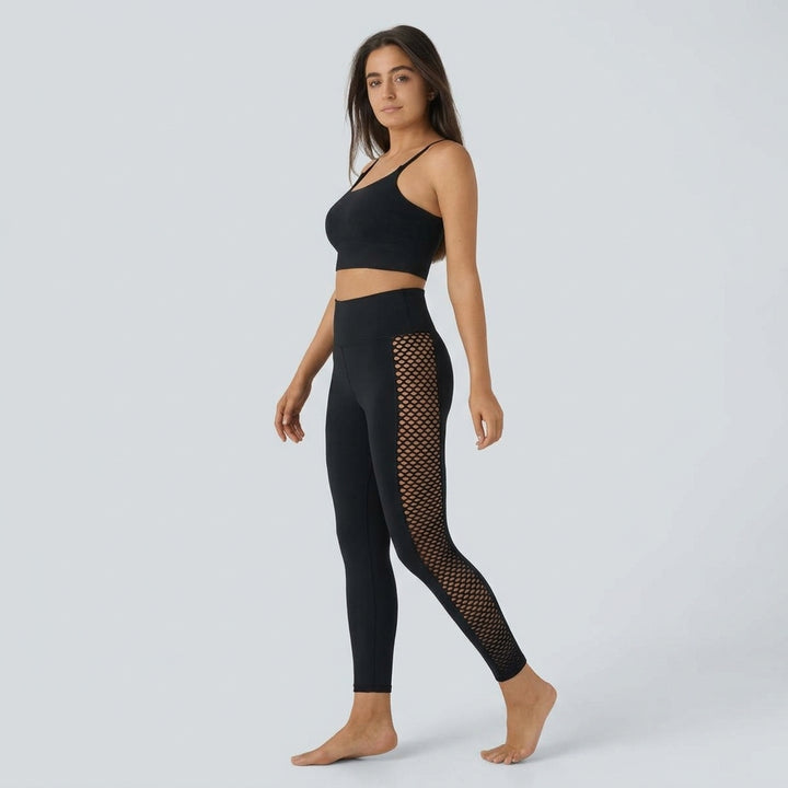 SoftlyZero legginsy do jogi z wysokim stanem, skrzyżowanym pasem, kontrastową koronką i kieszenią