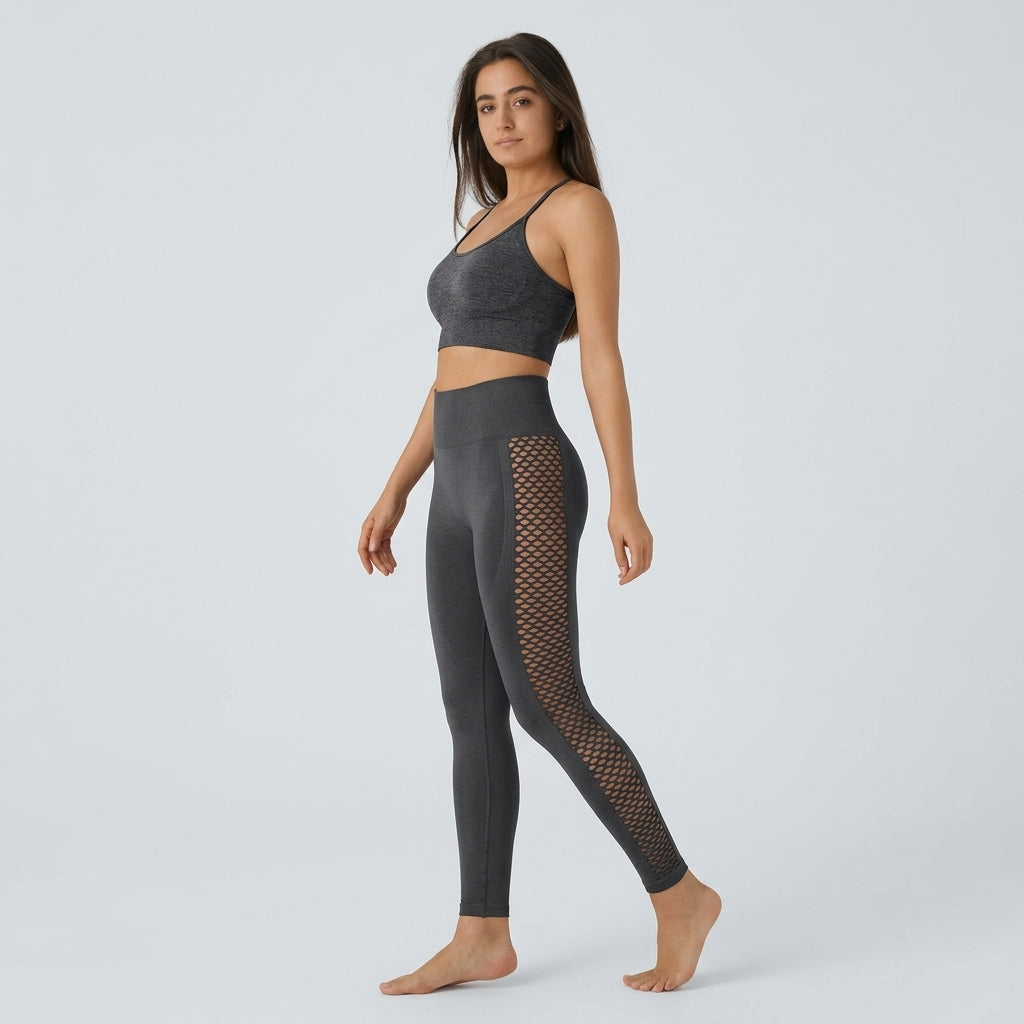 SoftlyZero legginsy do jogi z wysokim stanem, skrzyżowanym pasem, kontrastową koronką i kieszenią